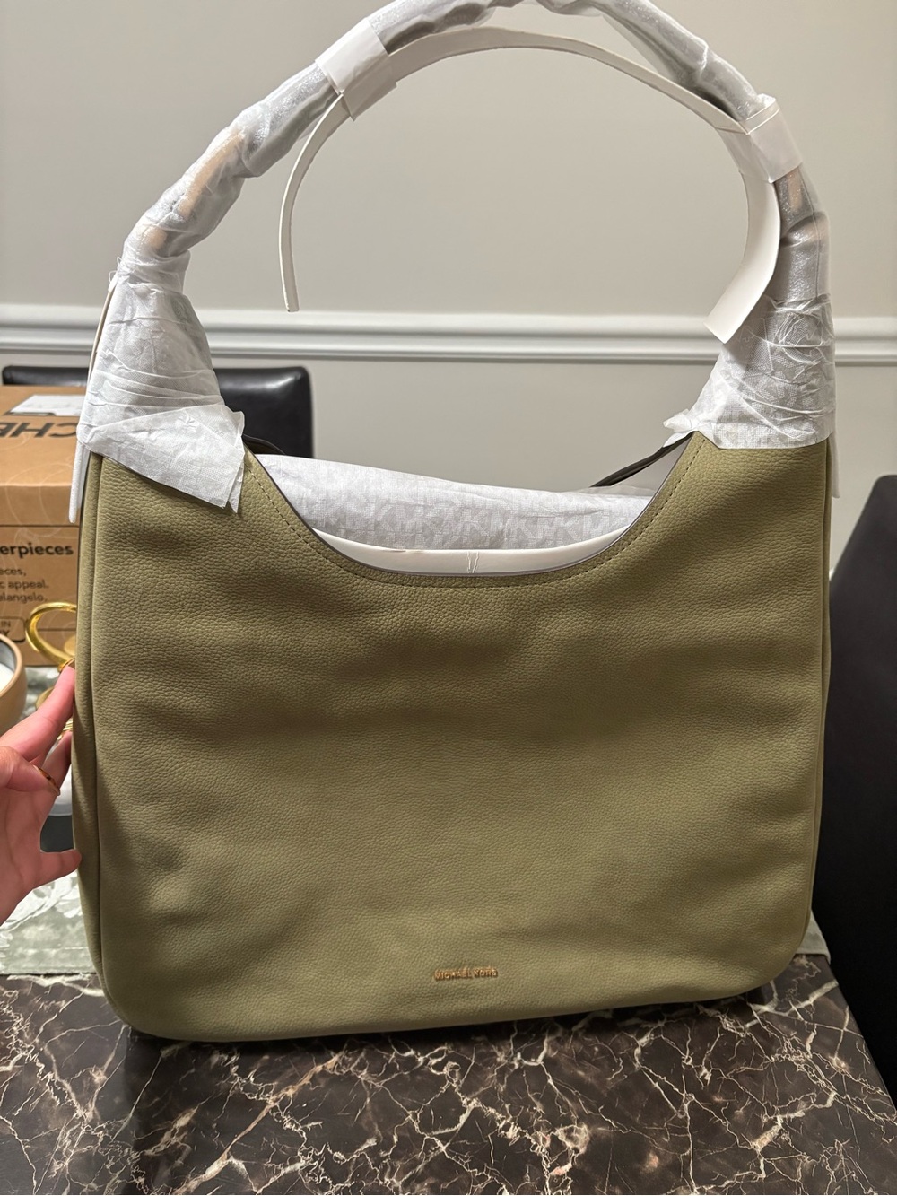 Michael Kors Olive Leather Hobo Shoulder Bag